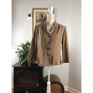 Studio 1 Women Jacket 12 Camel Brown Faux Pocket Long Sleeves Collared 4 Button